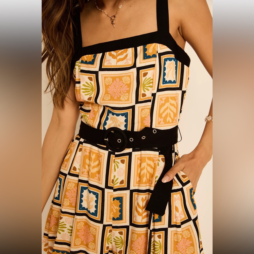 fab'rik Multicolor Patterned Dress with Black Accents